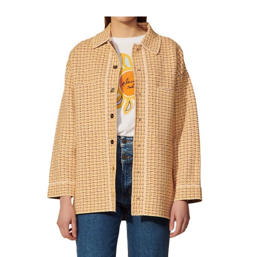 Sandro Blaise Tweed Overshirt-Style Cardigan - Picture 1 of 7
